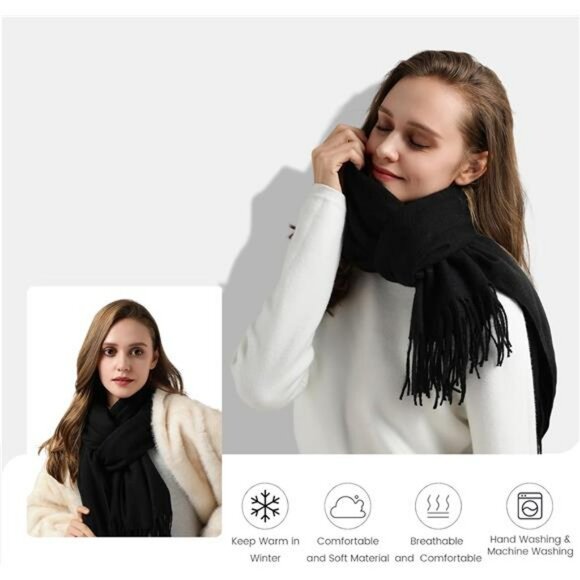 Black Winter Warm Scarf Shawls Wraps Long Large Thick Soft Winter Accessories - Picture 5 of 7